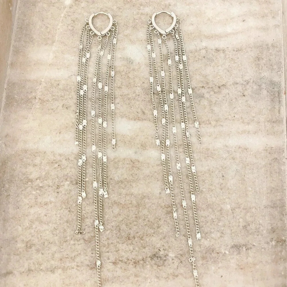 925 Sterling Silver Long Tassel Earrings Sequin Earrings Dangle Drop Earrings